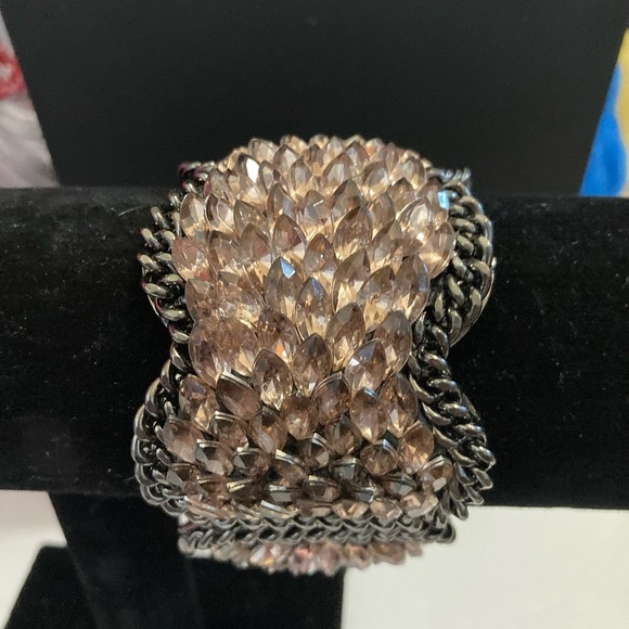 Vintage RARE J Crew Champagne Gold Crystal Clamper Bangle. - Picture 5 of 9